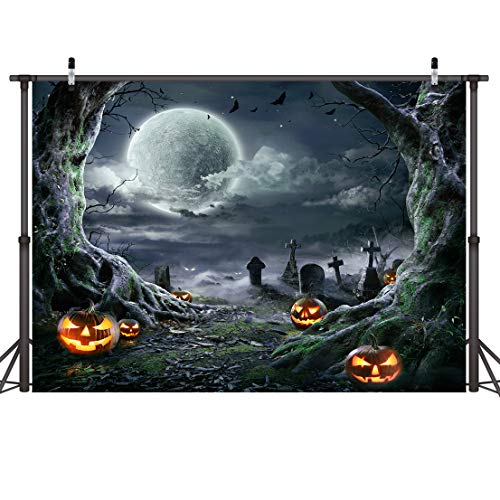LYWYGG 7x5FT Fondo de Fotografía de Halloween Fondo de Terror de Noche de Halloween Fondo de Fotografía de Linterna de Calabaza Fondo de Fotografía de Fiesta de Halloween CP-273