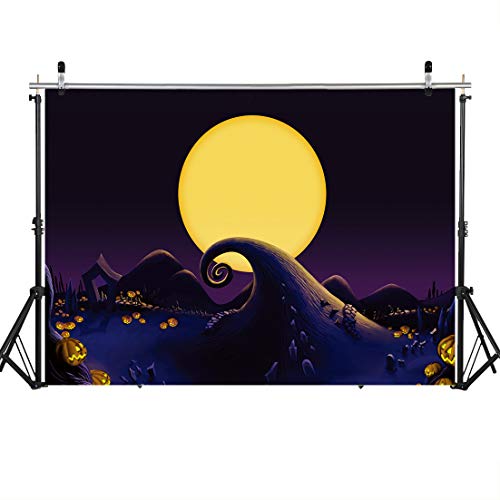 LYWYGG 7x5FT Fondo de Linterna de Calabaza de Halloween Horror Fondo de Bosque de Noche Oscura Telón de Fondo de Foto de Halloween CP-193
