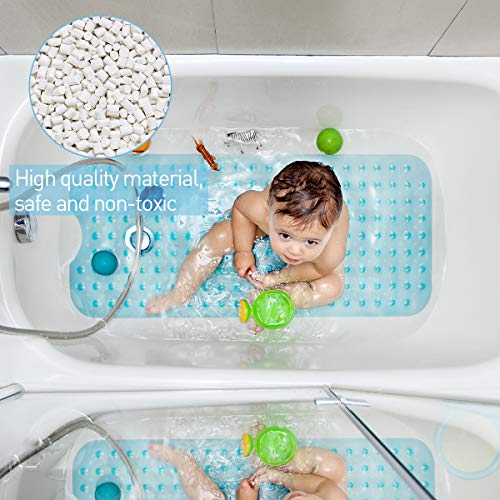 Magicfun Alfombra Antideslizante De Baño, Alfombrilla para Bañera Antideslizante de Caucho Natural 100 x 40 cm para Bañeras de Cualquier Tamaño con 176 Potentes Ventosas (Azul)