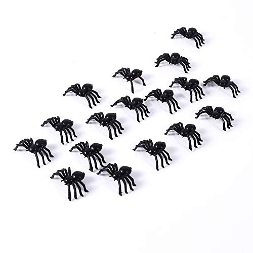 MAGT 50pcs pequeños Juguetes de araña Falsos de plástico Negro, Broma de Halloween Broma apoyos realistas, Accesorios de la decoración del Favor de Partido (2cm)