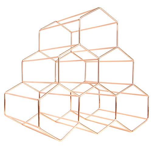 Maison & White Estante del vino de oro rosa | Estantería de vino independiente de 6 botellas | Diseño moderno del hexágono | Mueble estantería de vino