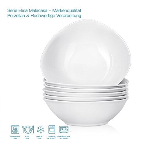 MALACASA, Serie Elisa,12 piezas Vajillas de Cuencos de Porcelana Color Crema 6,7"Cuencos 17x17x5cm Tazón de Cereal Tazones de Sopa Tazones de Postre para 12 Personas