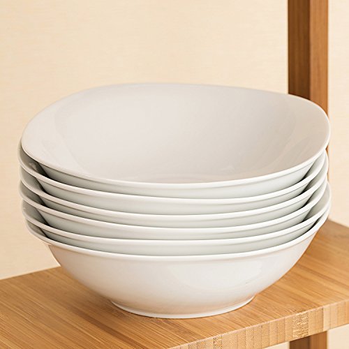 MALACASA, Serie Elisa,12 piezas Vajillas de Cuencos de Porcelana Color Crema 6,7"Cuencos 17x17x5cm Tazón de Cereal Tazones de Sopa Tazones de Postre para 12 Personas