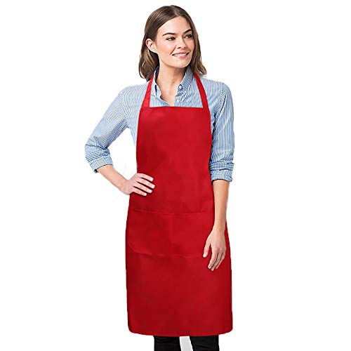 Malayas 3pcs Delantal de Cocina de Poliéster Delantal Impermeable con 2 Bolsillos para Hornear Jardinería Restaurante Barbacoa Ideal para Mujeres Hombres Chef Color Rojo