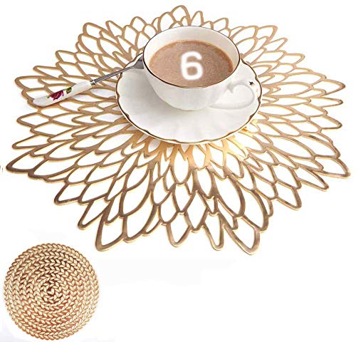 MANGATA Manteles Individuales Dorado, salvamanteles redondos para Navidad, bodas, cenas, aniversario, fiestas, 38 cm, juego de 6