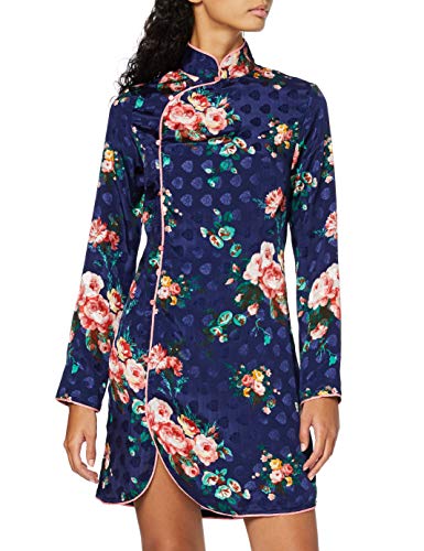 Marca Amazon - find. Vestido Corto de Flores Mujer, Multicolor (Multicolour Blue Floral), 38, Label: S