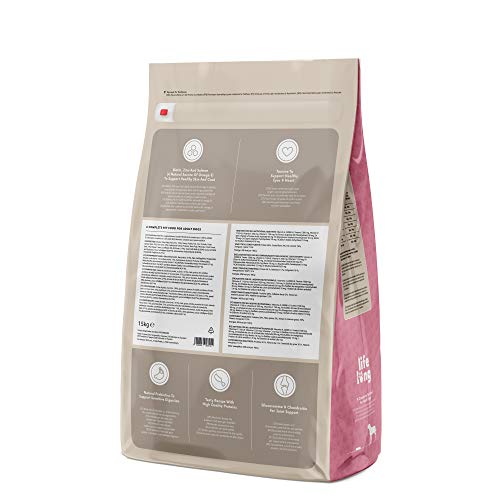Marca Amazon - Lifelong Complete- Alimento seco completo para perros perros adultos con salmón y arroz, 1 x 15 kg