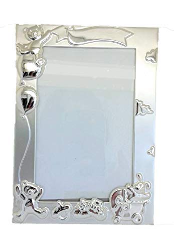 MARCO INFANTIL PERSONALIZABLE, con baño de PLATA y BARNIZADO, Y BONITOS MOTIVOS INFANTILES, al mismo precio.