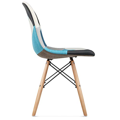 Mc Haus SENA Patchwork - Pack 2 Sillas comedor vintage patchwork tower multicolor azul diseño tapizado sillas salon estilo retro diseño tower 49x46x84cm