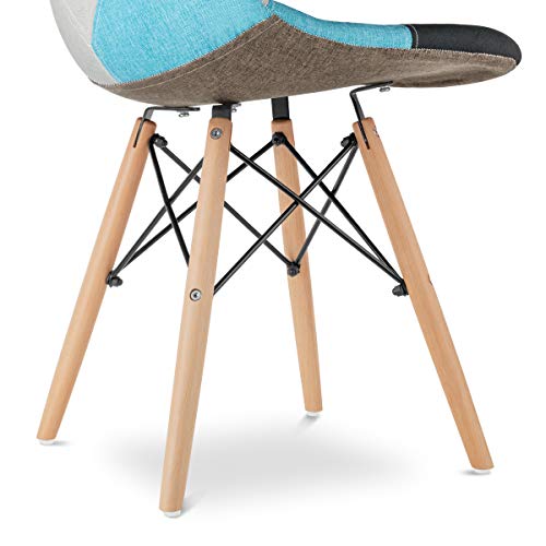 Mc Haus SENA Patchwork - Pack 2 Sillas comedor vintage patchwork tower multicolor azul diseño tapizado sillas salon estilo retro diseño tower 49x46x84cm