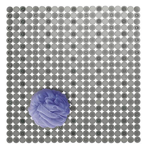 mDesign Alfombra de ducha de plástico – Alfombra antideslizante rectangular para el baño con ventosas – Moderna alfombra de baño para ducha y bañera – gris oscuro