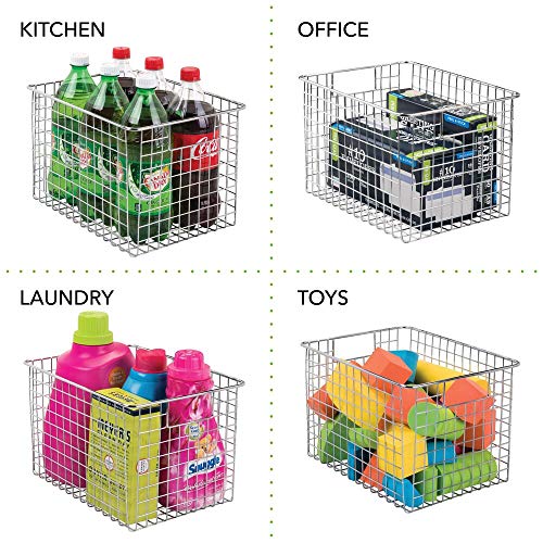 mDesign Juego de 2 cestas de metal multiusos fabricadas con alambre metálico – Organizador de cocina y despensa versátil – Cesta organizadora compacta y universal con asas – plateado