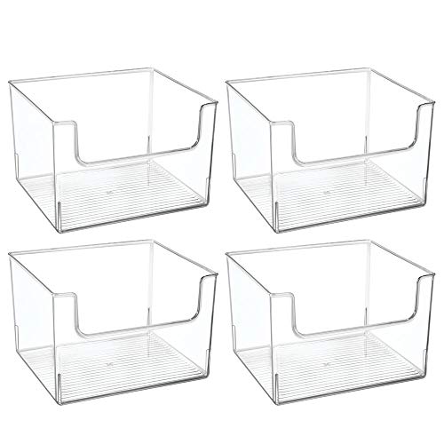 mDesign Juego de 4 cajas de almacenaje de alimentos – Organizador de nevera, armario o congelador con frontal abierto – Caja de plástico sin BPA para frigorífico – transparente