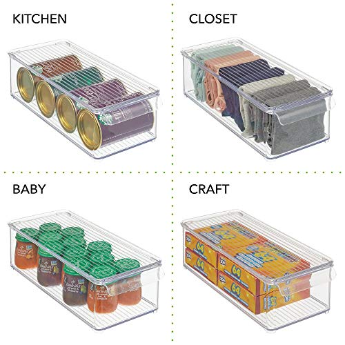 mDesign Juego de 4 Cajas organizadoras con asa y Tapa abatible – Pequeño Organizador de Escritorio de plástico para Material de Oficina – Caja apilable Rectangular para despacho – Transparente