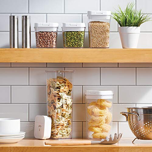 mDesign Juego de 6 recipientes para alimentos – Botes organizadores herméticos de plástico para cocina y nevera – Organizador de cocina sin BPA para café, cereales, ingredientes y demás – transparente