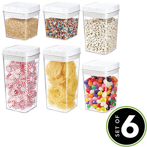 mDesign Juego de 6 recipientes para alimentos – Botes organizadores herméticos de plástico para cocina y nevera – Organizador de cocina sin BPA para café, cereales, ingredientes y demás – transparente