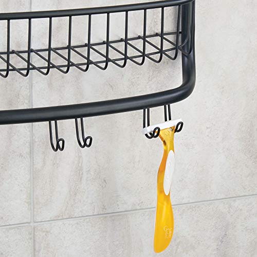 mDesign Organizador de ducha para colgar sobre el cabezal (grande) – Cesta de ducha sin taladro con ventosas – Estante para ducha de metal para champú, cuchillas, etc. – negro mate