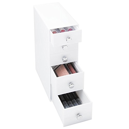 mDesign organizador de maquillaje color blanco - Práctico organizador plastico con 5 cajones - Ideal para almacenar sus cosméticos y productos de belleza