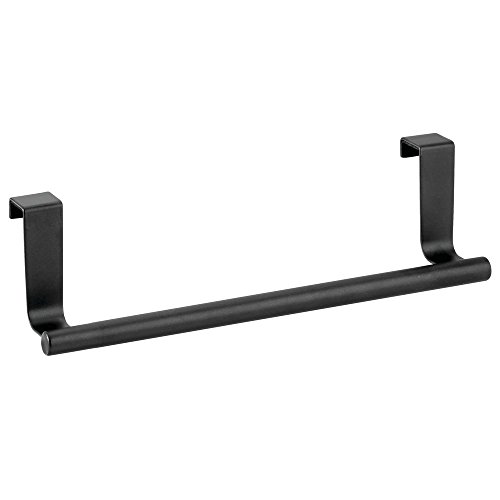 mDesign Soporte para toallas y repasadores -Toallero para cocina colgante - Accesorio para armario, se coloca sobre la puerta sin herramientas - Largo: 23 cm - negro mate