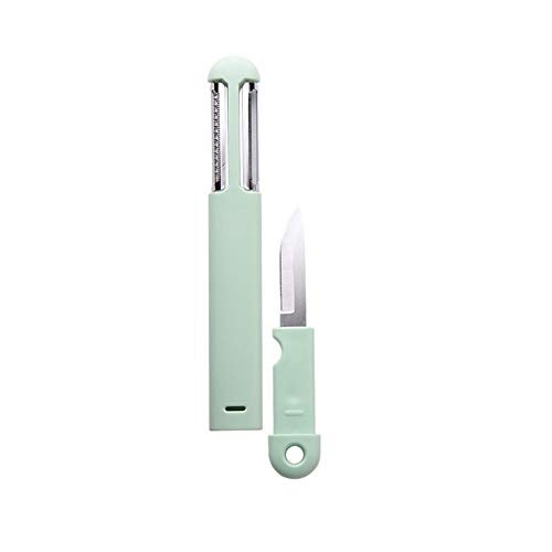 MED Cuchillo de la Fruta portátil Conjunto Domésticos de Cocina Peeler multifunción de Acero Inoxidable Cortador de Alambre 3 en 1 pelador (Color : Verde)