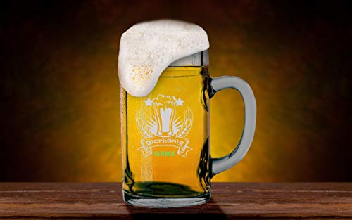 MeinGlas GmbH Jarra de Cerveza 1 litro con Logotipo, Nombre del Rey de la Cerveza, Grabado, Grabado Personalizado en la Jarra para Regalos personales