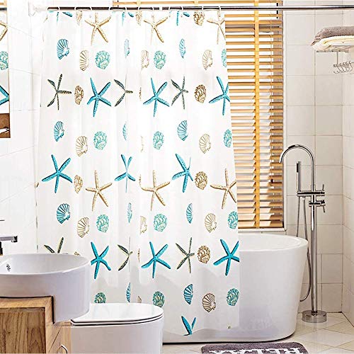 Meiosuns Cortina de baño Peva Blanco, Impermeable y Resistente al Moho, Cortinas de baño, Accesorios para el hogar con Arandelas (180×180cm, Estrellas de mar y Conchas Marinas)