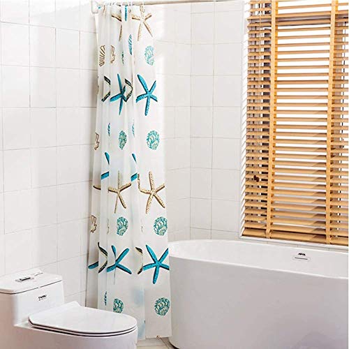 Meiosuns Cortina de baño Peva Blanco, Impermeable y Resistente al Moho, Cortinas de baño, Accesorios para el hogar con Arandelas (180×180cm, Estrellas de mar y Conchas Marinas)