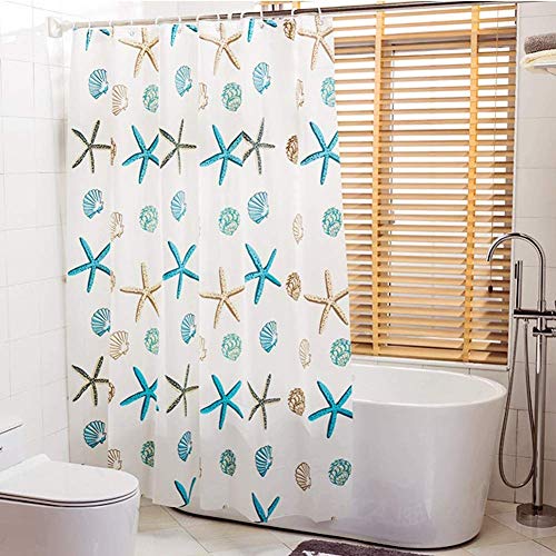Meiosuns Cortina de baño Peva Blanco, Impermeable y Resistente al Moho, Cortinas de baño, Accesorios para el hogar con Arandelas (180×180cm, Estrellas de mar y Conchas Marinas)