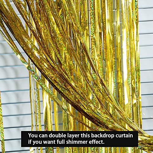 MEJOSER 6pcs 2mx1m Cortinas Brillantes Metálicas Fiesta Dorado Cortinas Oropel Decorativa Flecos Photocall Boda Navidad Cumpleaños Pared Ventana Hogar Hotel