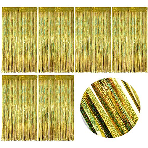 MEJOSER 6pcs 2mx1m Cortinas Brillantes Metálicas Fiesta Dorado Cortinas Oropel Decorativa Flecos Photocall Boda Navidad Cumpleaños Pared Ventana Hogar Hotel