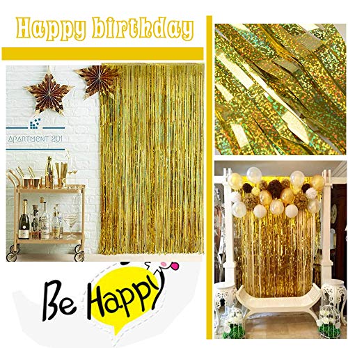 MEJOSER 6pcs 2mx1m Cortinas Brillantes Metálicas Fiesta Dorado Cortinas Oropel Decorativa Flecos Photocall Boda Navidad Cumpleaños Pared Ventana Hogar Hotel