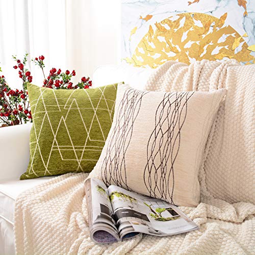 MERNETTE Juego de 2, Chenille Terciopelo Suave Cuadrado Grueso Decorativa Fundas de Almohada Funda de Cojín Caso Lanzamiento para Sofá Dormitorio Coche 18x18 Pulgada 45x45 cm