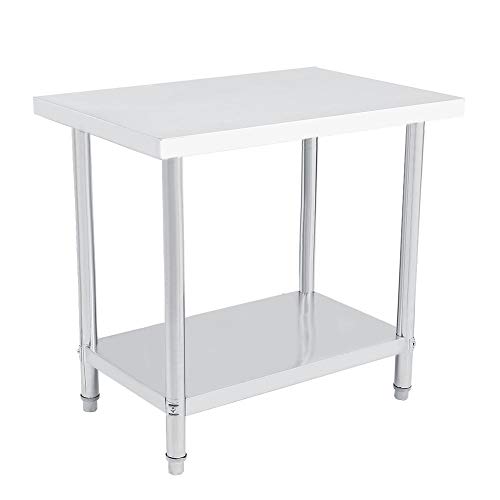 Mesa de trabajo profesional de acero inoxidable, doble capa altura ajustable Catering mesa de trabajo aparador de plata para cocina y operaciones industriales 91X61CM
