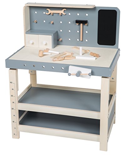 Mesa de trabajo roba, banco de trabajo de madera, con gran cantidad de herramientas, banco de trabajo grande, estante, 3 cajones, ajustable en altura, utilizable a partir de 3 años