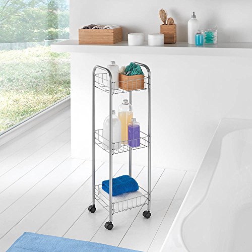 Metaltex Toronto Carro Multiuso Slim con Ruedas y Tres Estantes, Metal, Plateado, 23x23x83 cm