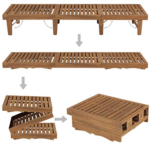 mewmewcat Tumbona Plegable de Jardín Tumbona de Exterior,Respaldo Durabilidad y Practicidad Madera Maciza de Acacia 200x61x30/86cm