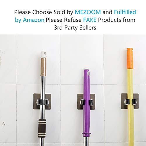 MEZOOM Colgador de escobas 8pcs soporte fregonas sujeta cepillo de plástico y plateado sin perforar para organizar y colgar las herraminetas limpias en hogar restaurante cocina y baño