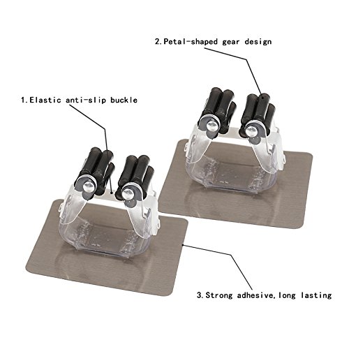 MEZOOM Colgador de escobas 8pcs soporte fregonas sujeta cepillo de plástico y plateado sin perforar para organizar y colgar las herraminetas limpias en hogar restaurante cocina y baño