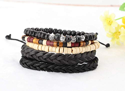 Milacolato 26 Piezas Tejidas Pulsera de Cuero Trenzado para Hombres Mujeres Cordones de Cáñamo Cuentas de Madera Brazaletes de Puño Ajustable