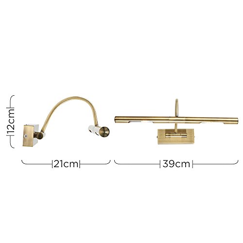 MiniSun - Aplique de pared para cuadros con doble bombilla – Latón antiguo - Iluminación interior - Lámpara para cuadros - Aplique pared vintage