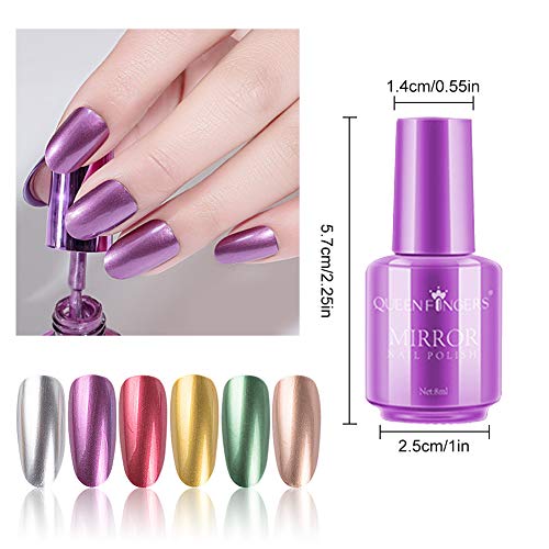 Mirror Nail Polish, Esmalte De UñAs,Esmalte de uñas metálico con efecto,efecto de espejo brillante magnífico de larga duración Kit de esmalte de uñas cromado-6 piezas