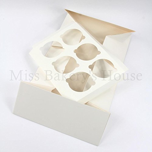 Miss Bakery's House® Caja para cupcakes - 6 agujeros - blanco - 10 piezas
