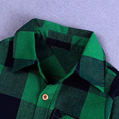Mitlfuny Conjunto de 2 Piezas Cuadros Blusas + Vaquero Pantalones Jeans Ropa de Bebé Camisetas de Manga Larga Niñas Niños Solapa Botón Verde Camisas Tops Primavera Otoño Trajes Niño 1-6 Años