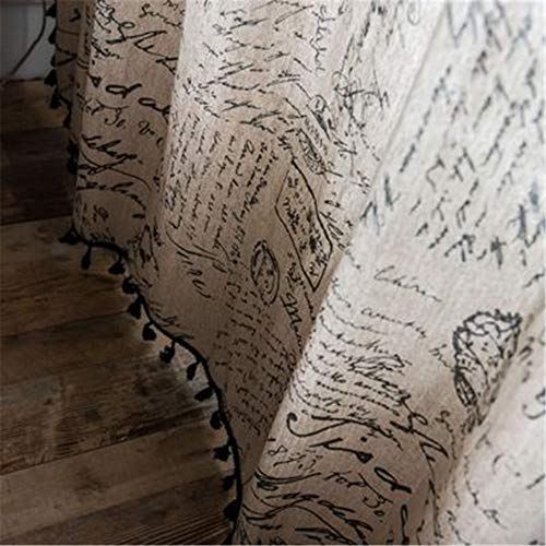 MMHJS Cortinas De Tela De Algodón Y Lino De Estilo Europeo, Ventana Salediza con Borlas De Impresión De Letras Negras, Cortinas Opacas para El Piso para El Dormitorio Y La Sala De Estar