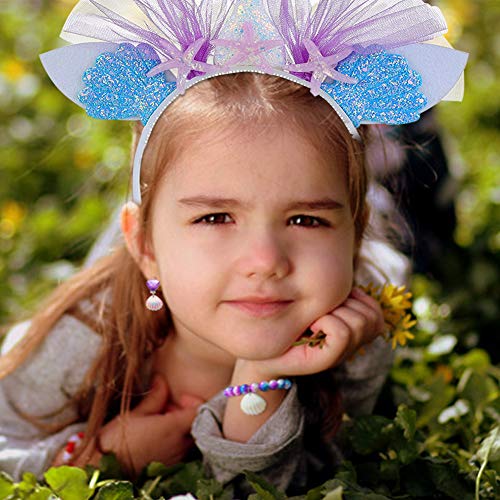 MMTX Faldas Tutu Tul Costume Regalo para Niñas Disfraces Sirena Cosplay Fiesta Danza Faldas 6 Piezas Sirena Joyas Set Sirena Diadema Collar Pulsera Anillo Pendiente para 3-8 Años Niñas Cumpleaño (M)