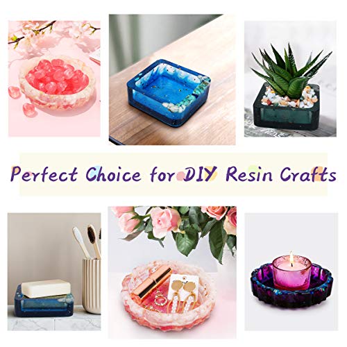 Mocoosy Moldes de resina de silicona, moldes de resina epoxi para cenicero, moldes de cenicero cuadrados redondos, kits de manualidades con 6 escamas de papel de aluminio brillante