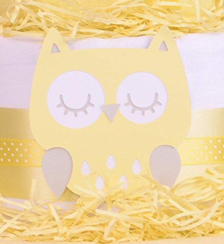Moda búho 3 niveles de ducha – tarta de pañales de bebé Unisex amarillo regalo Hamper – rápido y entrega gratuita.
