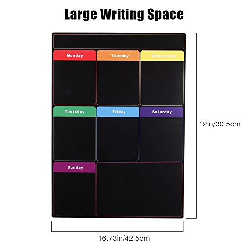 MoKo Calendario Magnético de Frigorífico con 8 Bolígrafos de Colores, Planificador Magnético de Refrigerador para Proyecto Estudios Exámenes Tareas Dietas y Lista de Compra, 16"x12" - Negro