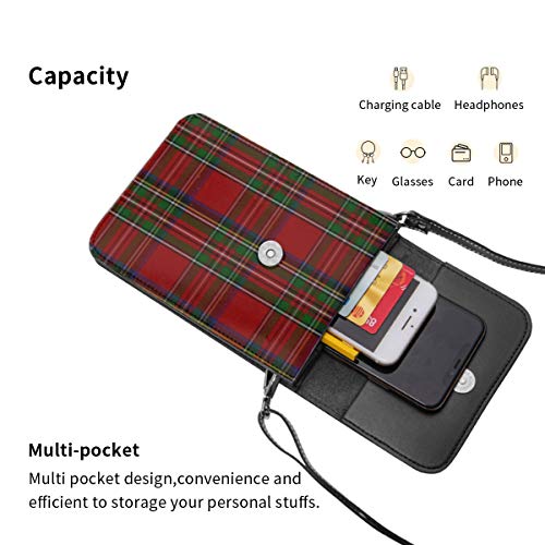 Monedero para teléfono celular, elegante Royal Stewart Tartan Plaid pequeño Crossbody Bag Mini bolso para teléfono celular pasaporte con correa ajustable para el hombro