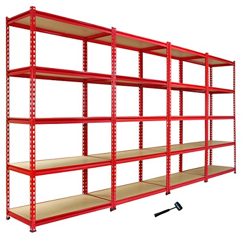 Monster Racking - 4 Estanterías Z-Rax de Acero Sin Tornillos Rojas 90cm x 45cm x 183cm